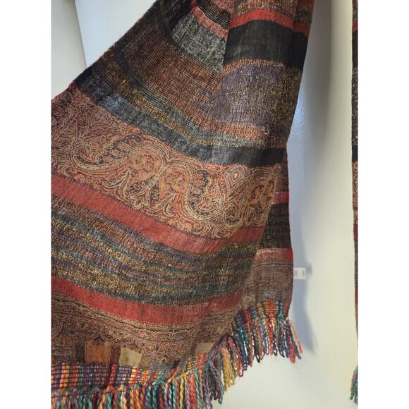 Coldwater Creek Large Scarf Wrap Boho Artsy 72"x27" Wool Blend Colorful Fringe - Picture 6 of 10